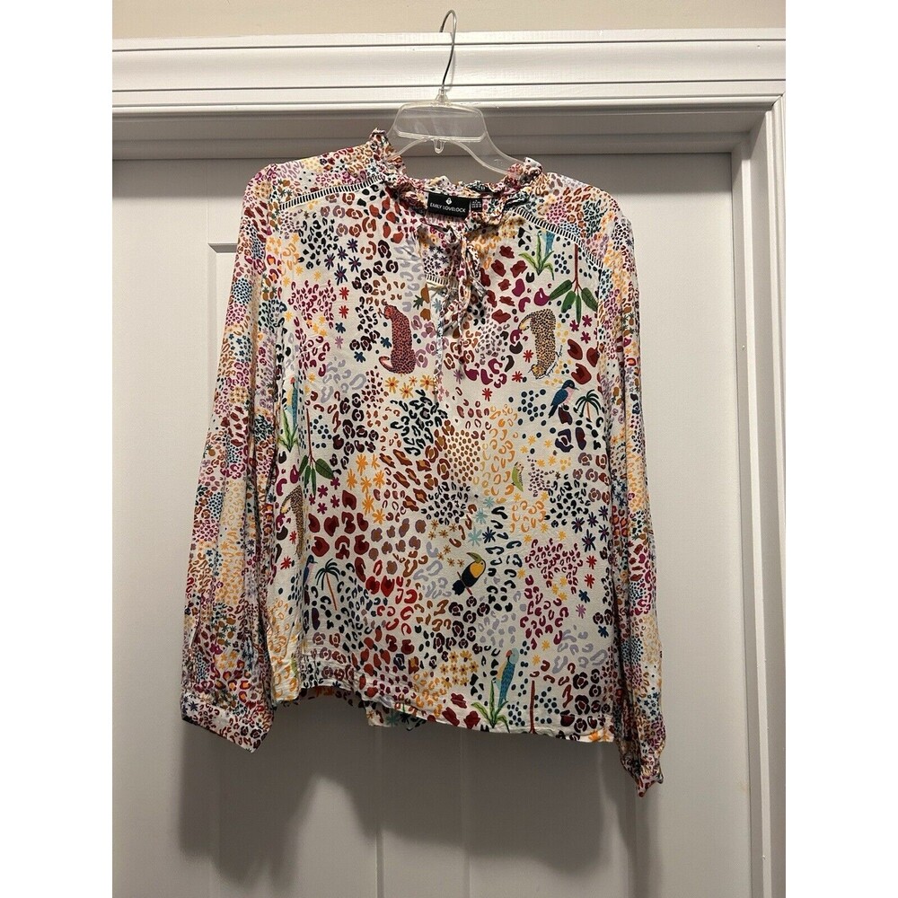 Emily Lovelock Eva Floral Animal Pattern Blouse Size 8-10 Boho Preppy Designer